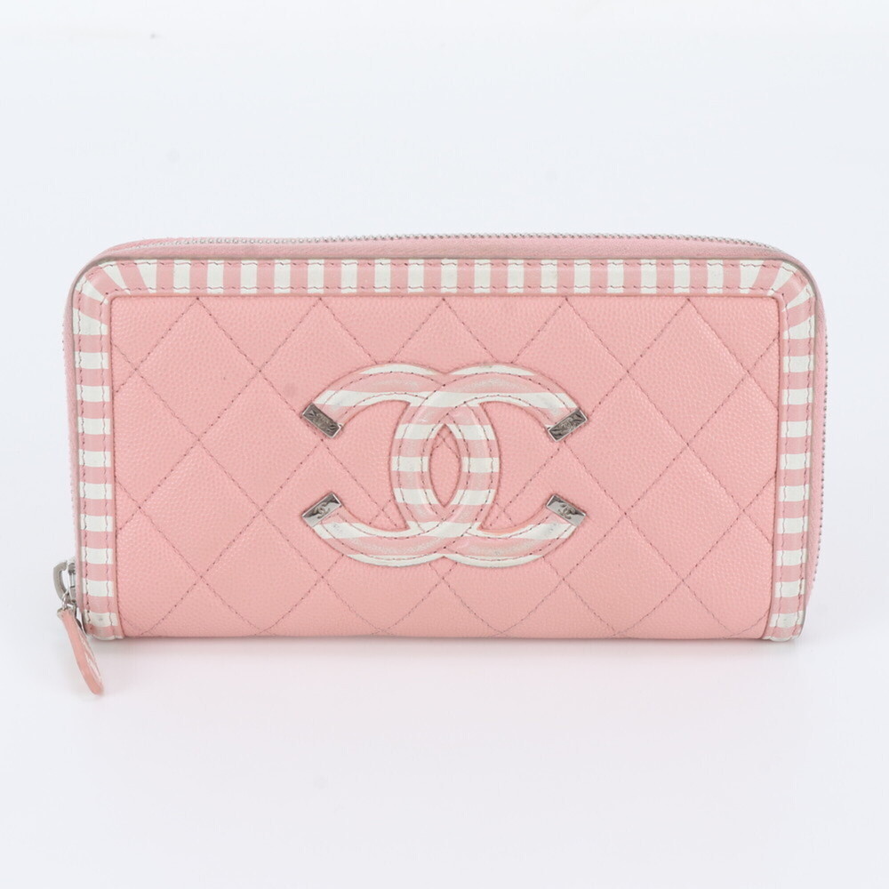Chanel Caviar Skin Leather CC Filigree Long Wallet with Serial Seal - Women's